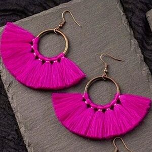 Boho Hoop Fan Shaped Tassel Drop Fashion Earrings